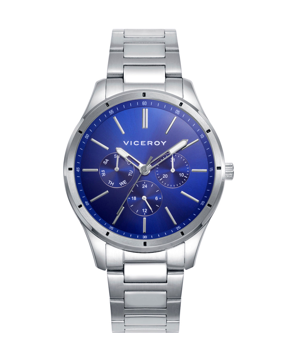 Reloj en acero con esfera azul con cronógrafo