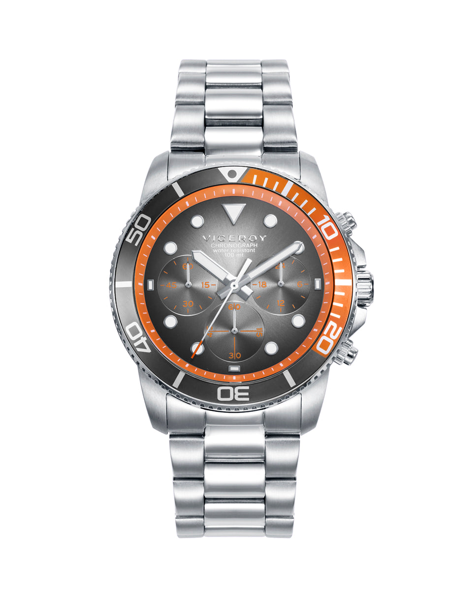 Reloj caja de acero con bisel de aluminio bicolor en negro y naranja