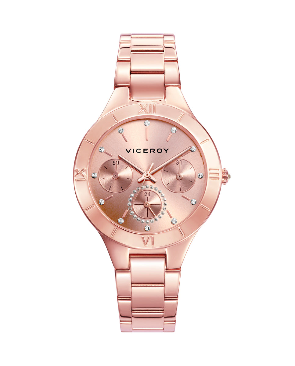 Reloj de mujer Chic multifunción de acero IP rosa