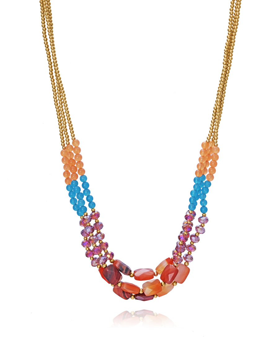 Collar Acero Ip Dorado Mult Piedras Sra Fn