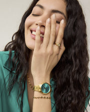 Anillo Acero Ip Dorado Sello Redon Cz Sra Fn