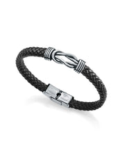 Pulsera Nudos Acero Piel Negra Sr Fn