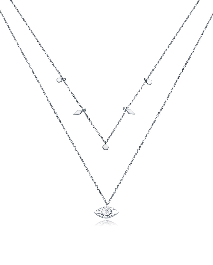 Sterling Silver Double Neclace With Eyes Lady Jew