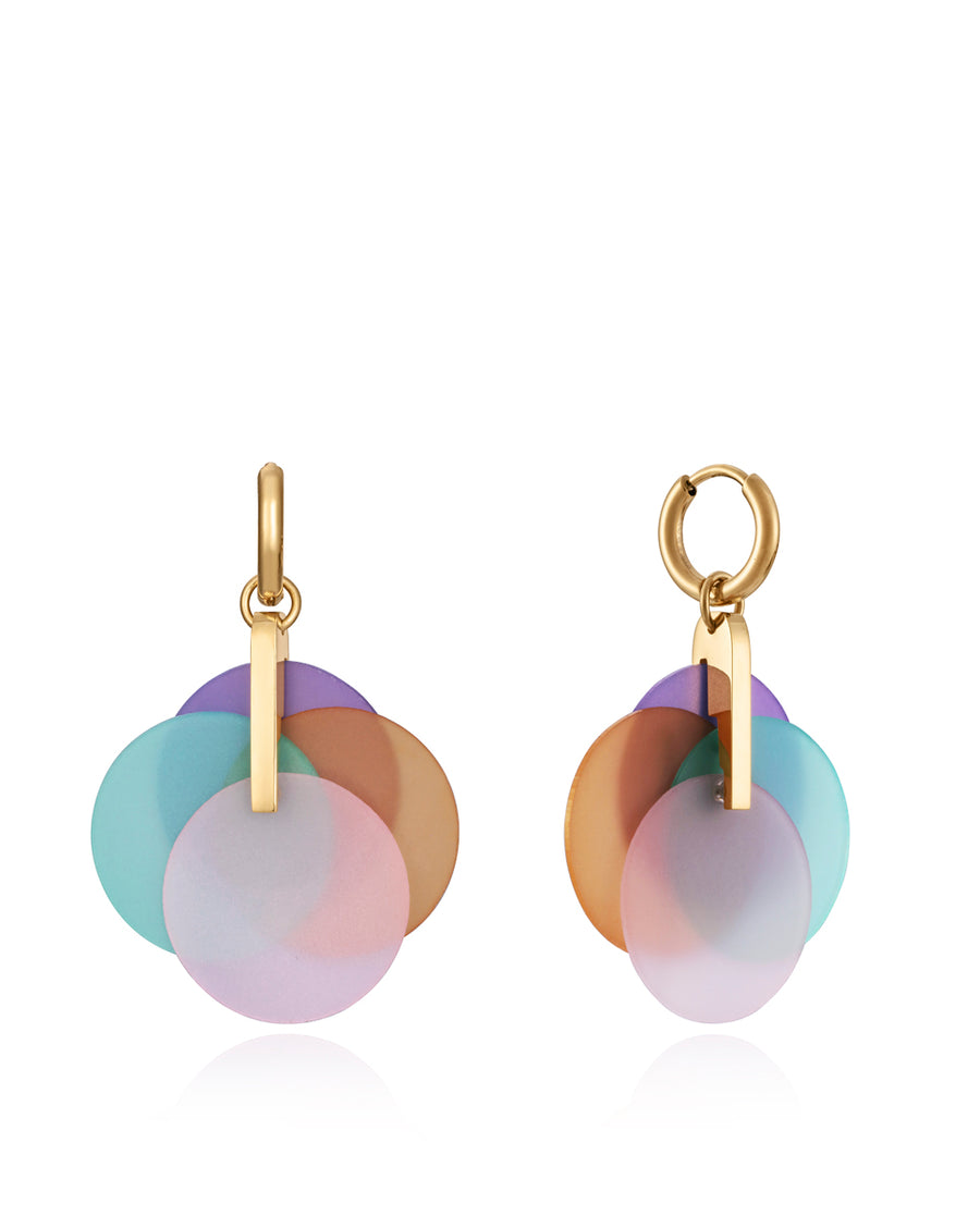 Steel Earrings Ip Gold And Coloured Resin Discs: