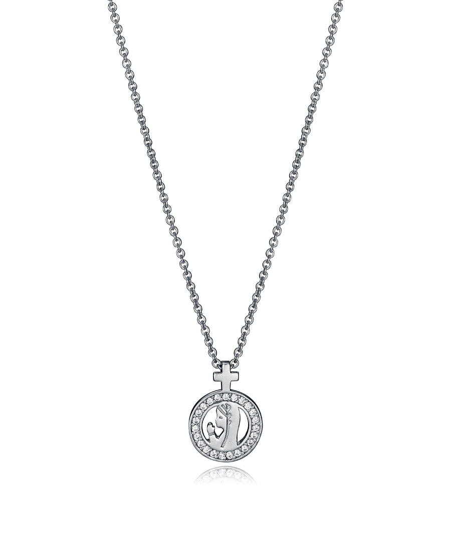 Collier Argent Massif, Zircon Vierge Mme Fn