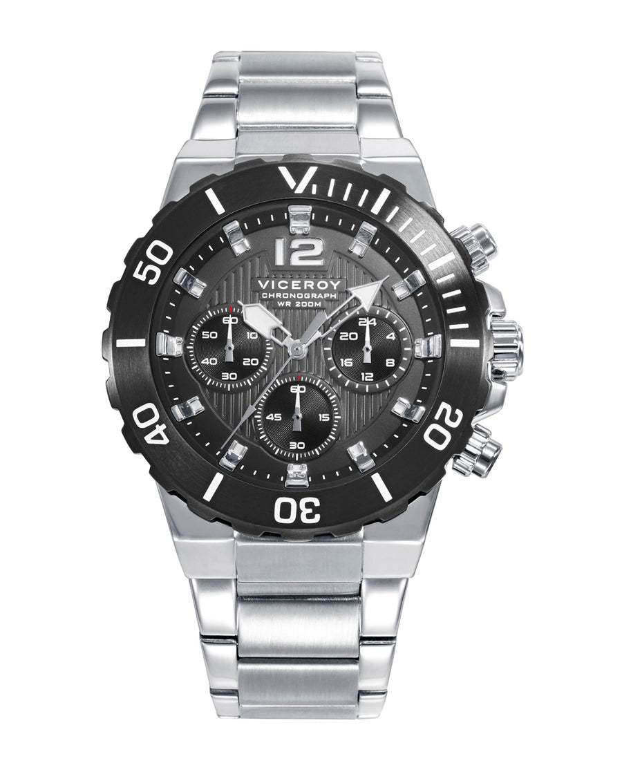 Crono Acero Ip Negro Brazalete Sr Va