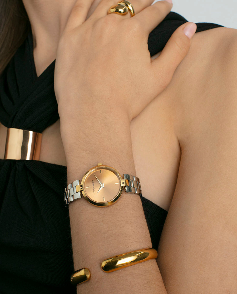 Reloj Acero Ip Dorado Brazalete Sra Va