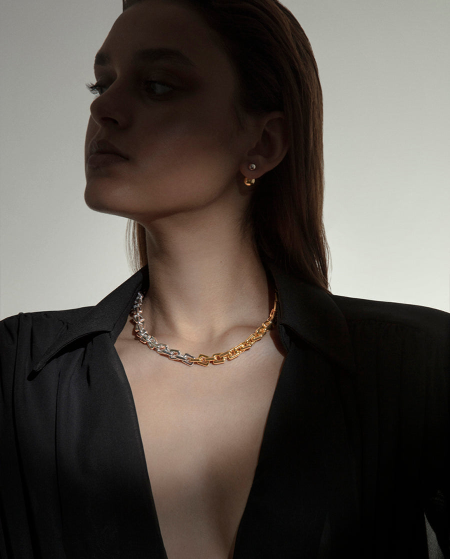 Collier Acier Bicolore Ip Gold Link Ms Fn