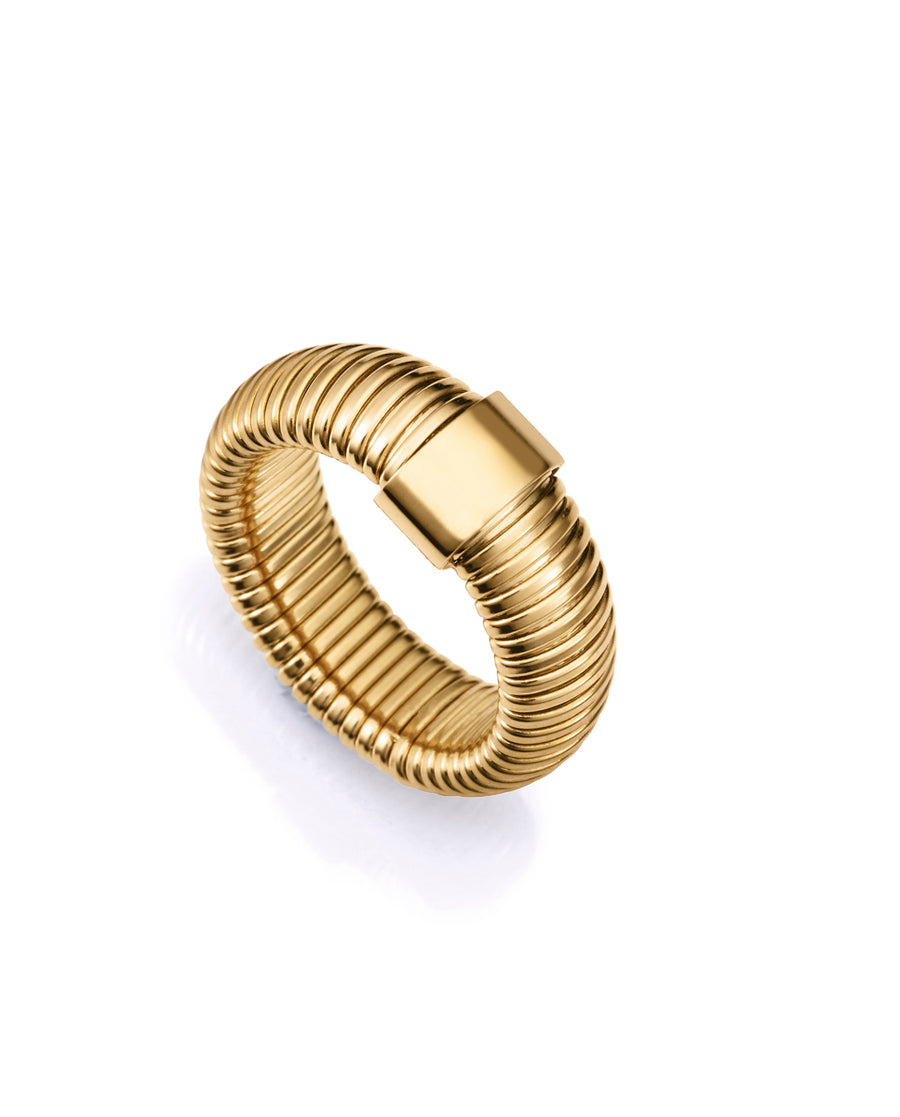 Anillo Acero Ip Dorado Tubogas Sra Fashion