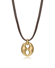 Collar Acero Ip Piel Marron Sra Fashion