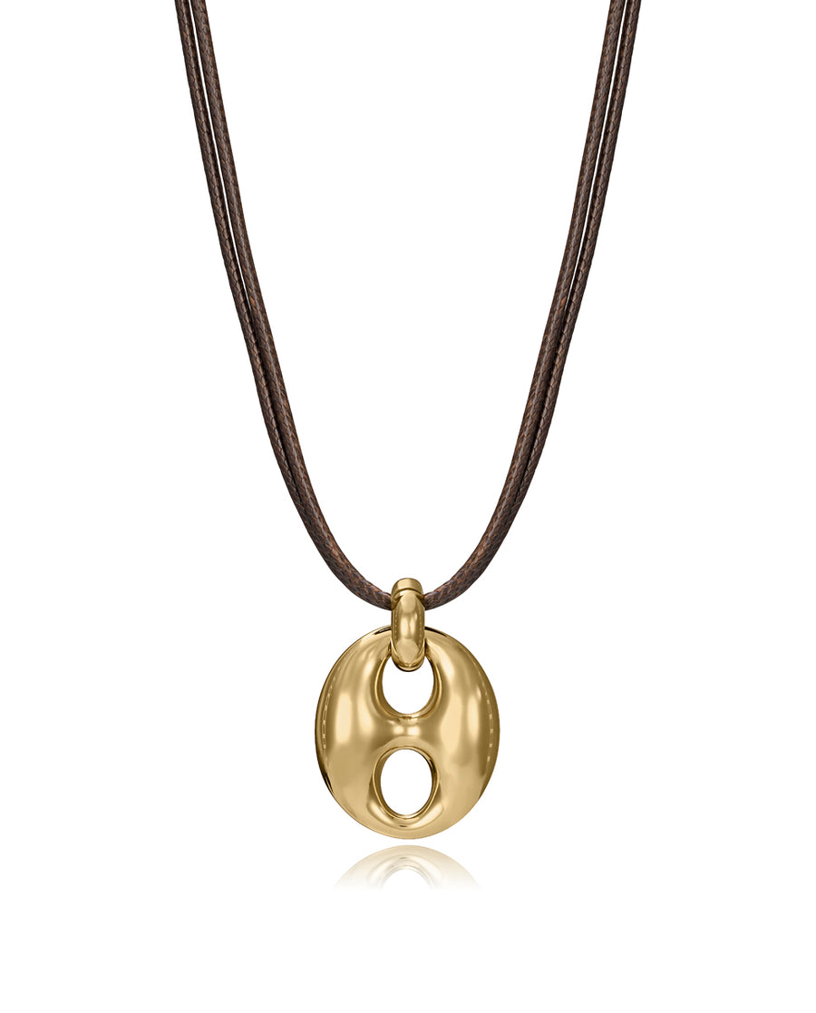 Collar Acero Ip Piel Marron Sra Fashion