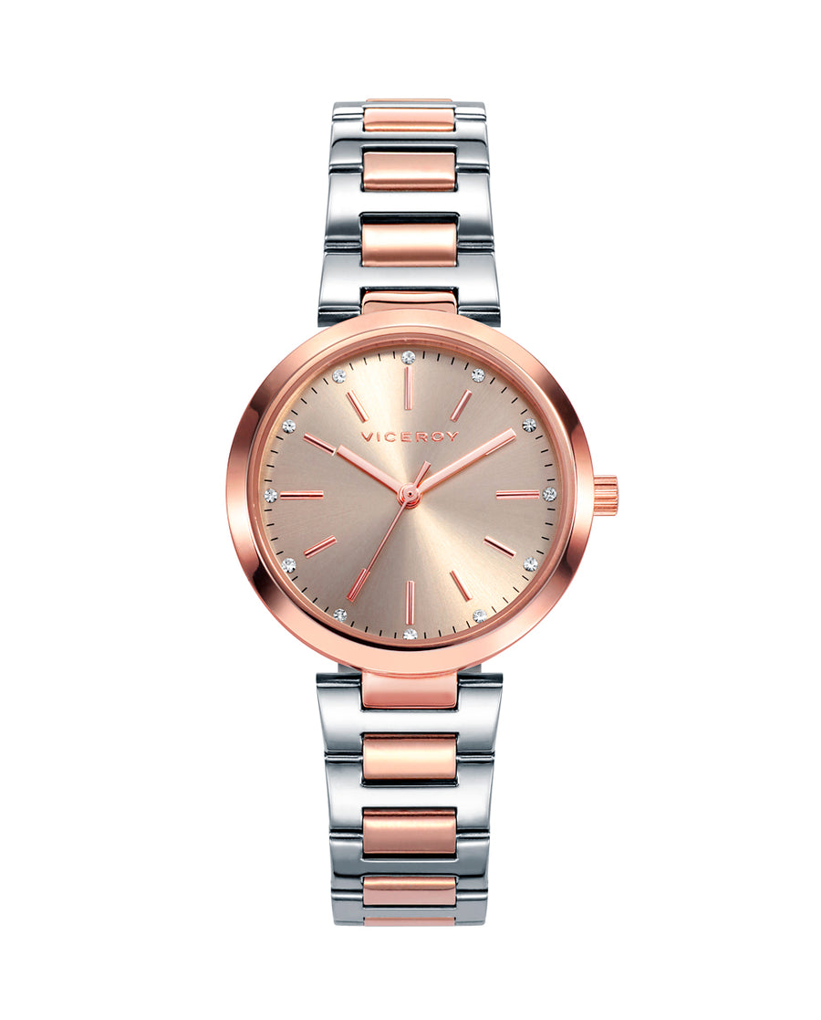 Reloj Acero Ip Rosa Brazalete Sra Va