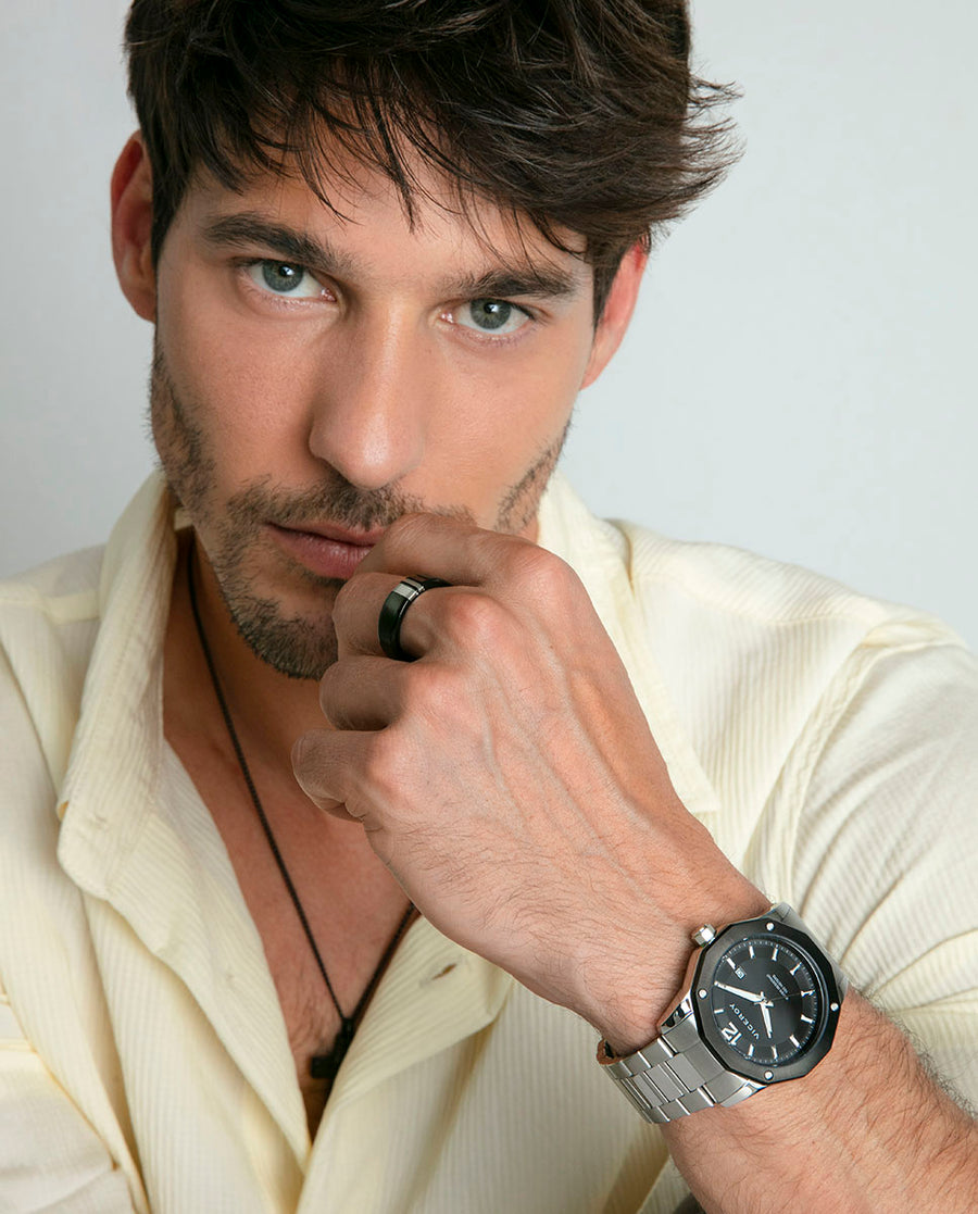 Reloj Acero Ip Negro Brazalete Sr Va