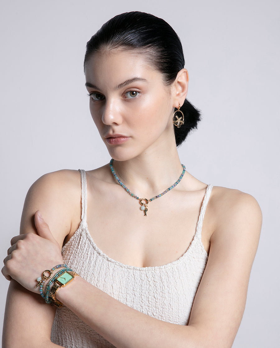 Steel Necklace In Ip Gold With Natural Stones: Le