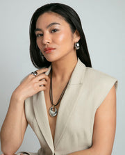 Collar Acero Ip Piel Negra Sra Fashion