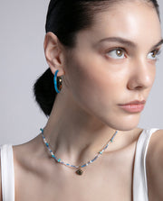 Steel Necklace Ip Gold Shell With Natural Stones