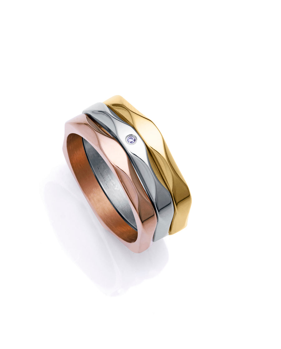 Steel Rings 3 Tones With White Crystal: Size 12 L