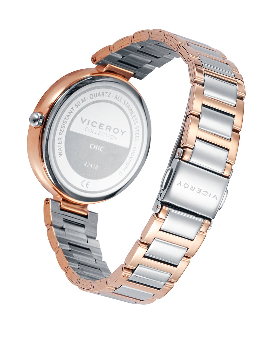 Reloj Acero Ip Rosa Brazalete Sra Va