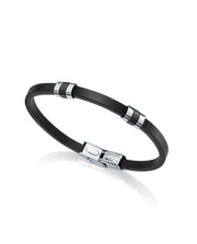 Pulsera Piel Negra Y Componentes Acero Sr Fsn