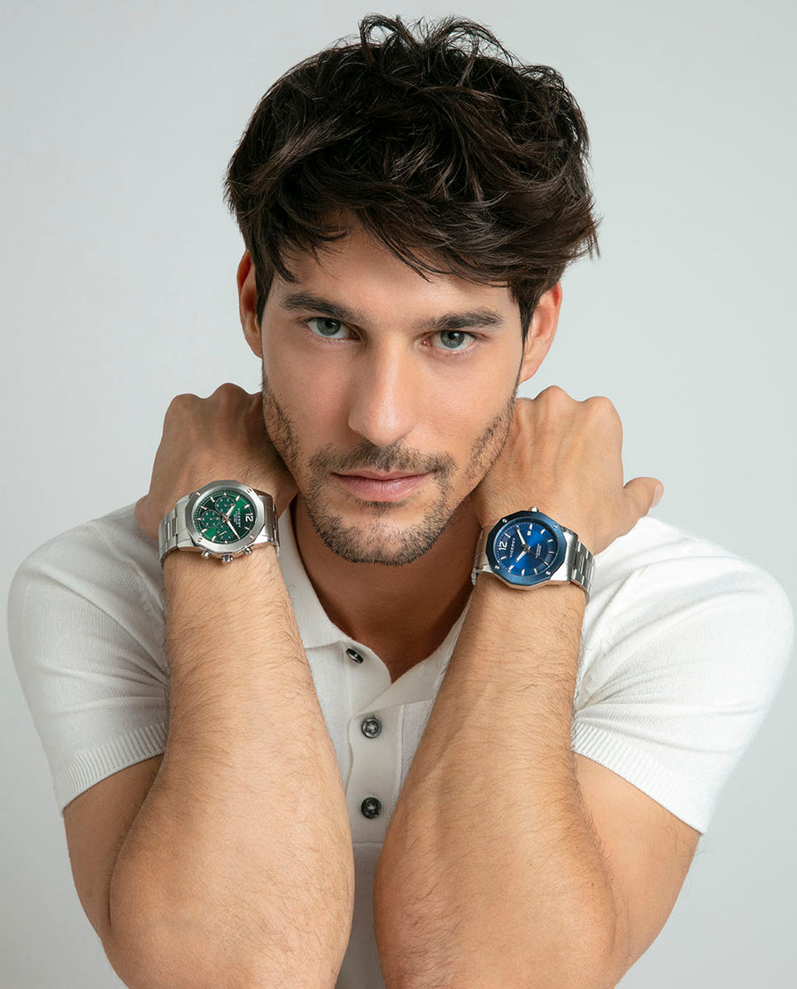 Reloj Acero Ip Azul Brazalete Sr Va