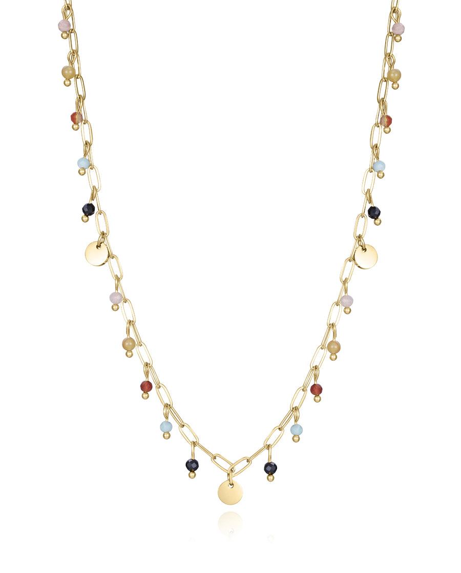 Steel Necklace Ip Gold With Natural Coloured Ston
