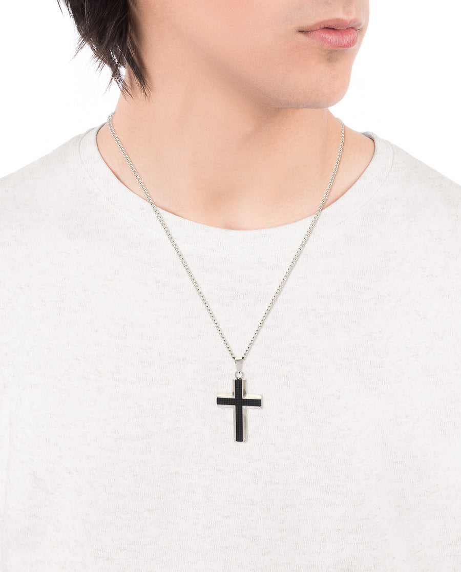 Collier En Acier Avec Croix En Ipnegro Sr Fn