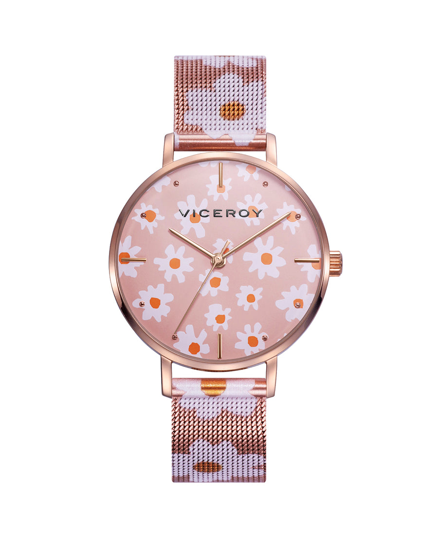 Reloj Acero Ip Rosa Brazalete Sra Va