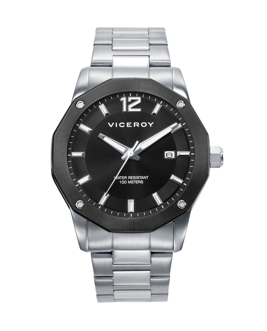 Reloj Acero Ip Negro Brazalete Sr Va