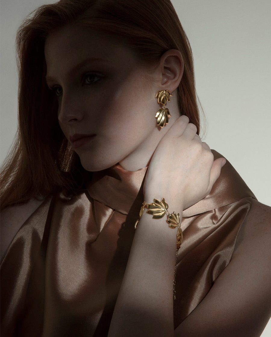 Steel Ip Gold Leaf Bracelet: Length 17,5+5,5 Cm L
