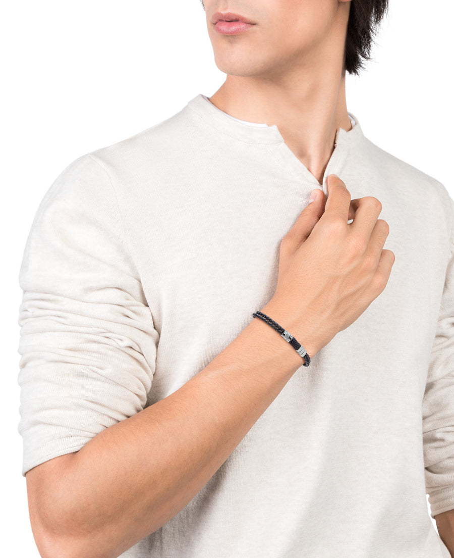 Pulsera Piel Doble Trenzada Fina Y Acero S F
