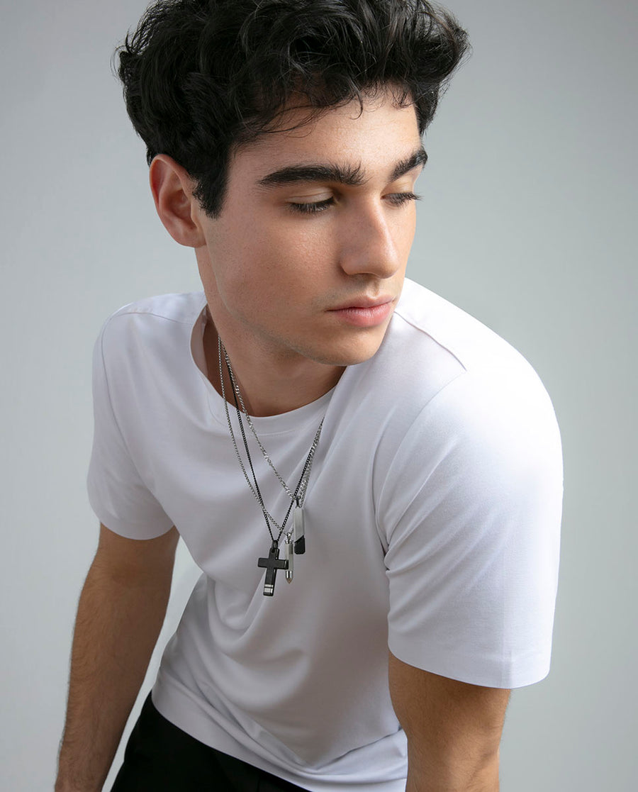 Collar Acero E Ip Negro Placa Sr Fashion