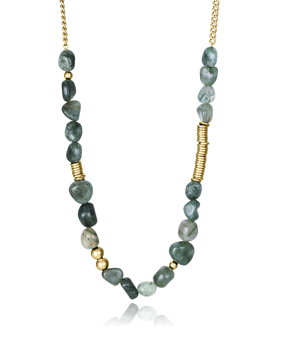 Collar Acero Ip Dorado Y Piedra Nat Sra Fn