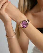 Reloj Acero Ip Rosa Brazalete Sra Va