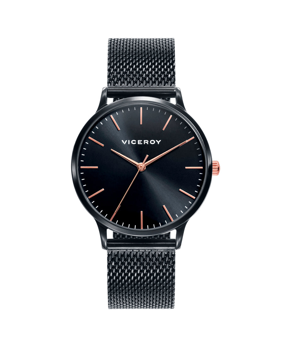 Reloj Acero Ip Negro Ip Rosa Brazalete Sra Va