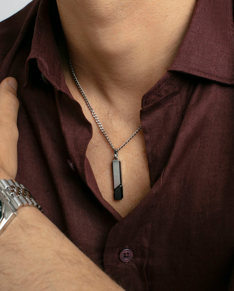 Collar Acero E Ip Negro Placa Sr Fashion