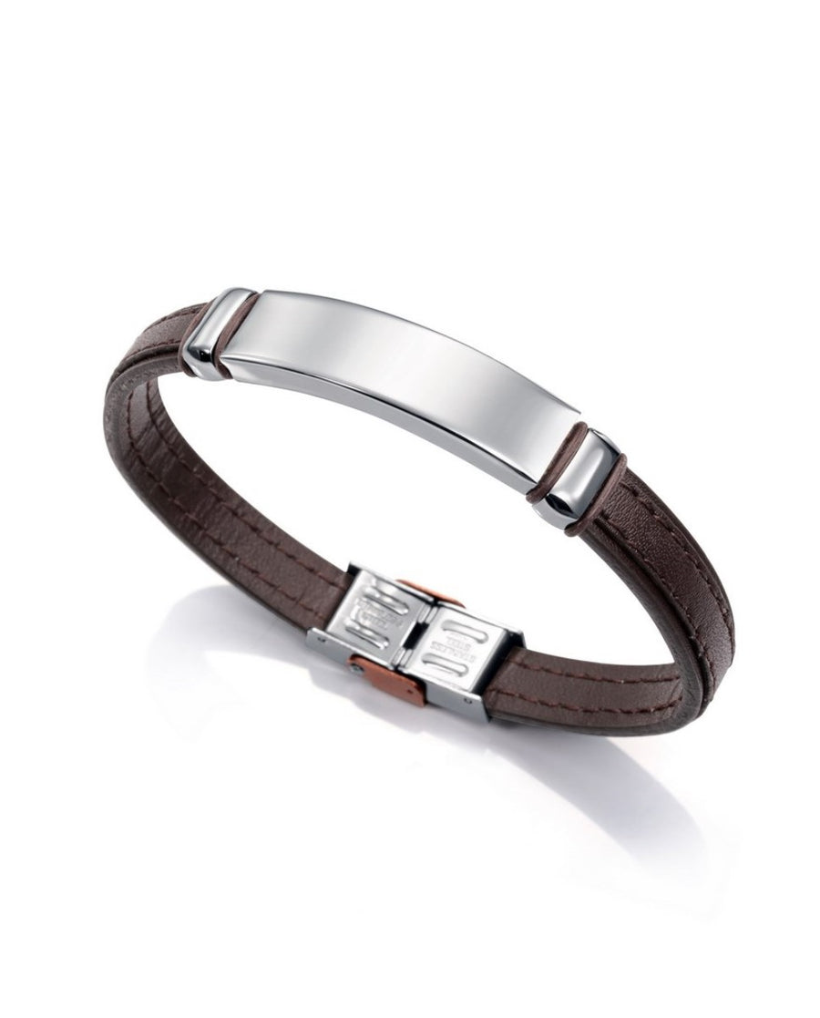 Pulsera Acero Y Piel Negra Y Marrón Sr Fashion
