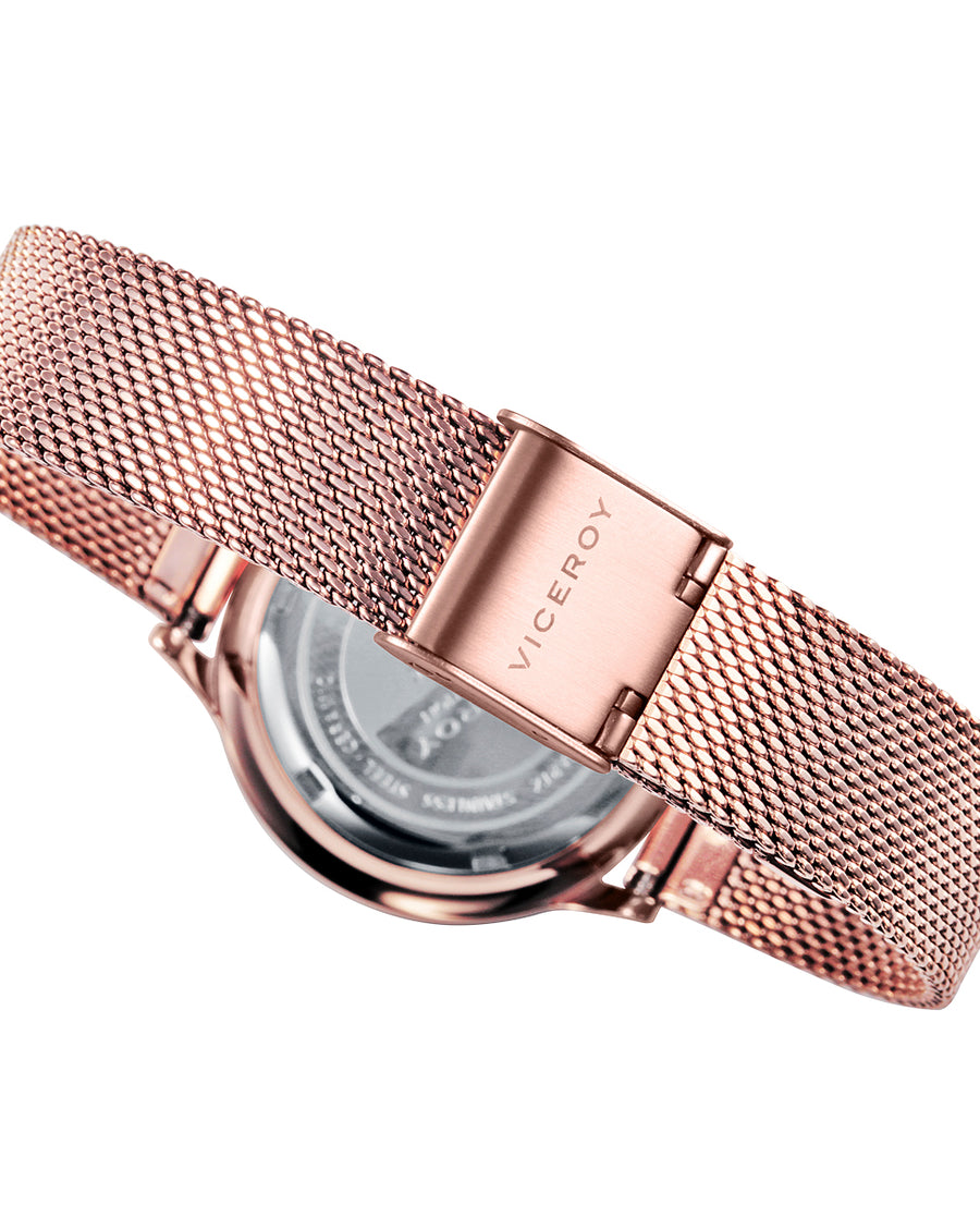 Reloj Acero Ip Rosa Brazalete Sra Va