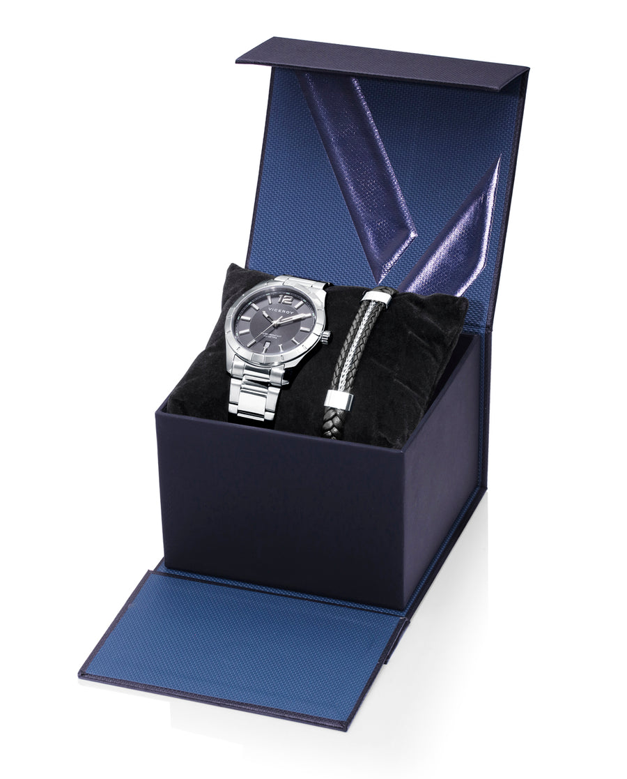Pack Reloj Acero Brazalete Sr Va