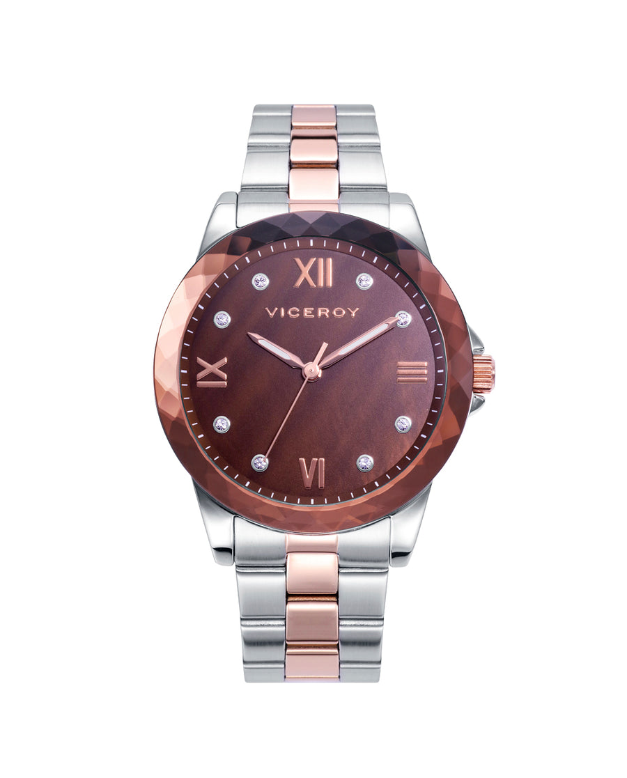 Reloj Acero Ip Rosa Brazalete Sra Va