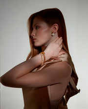 Rigid Steel Ip Gold Bracelet With White Crystal: