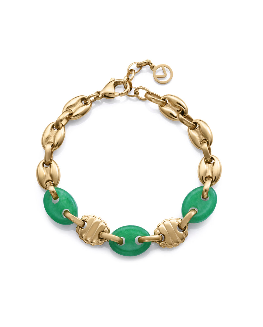 Steel Bracelet Ip Gold With Green Natural Stone: