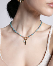 Steel Necklace In Ip Gold With Natural Stones: Le