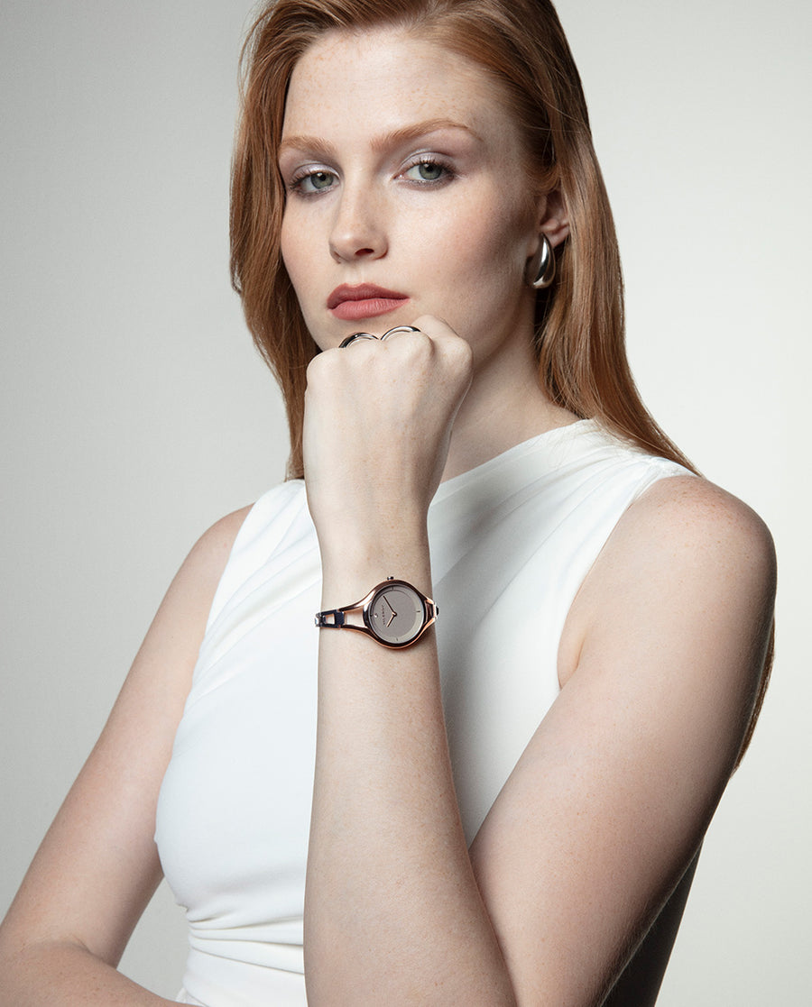 Reloj Acero Ip Rosa Brazalete Sra Va