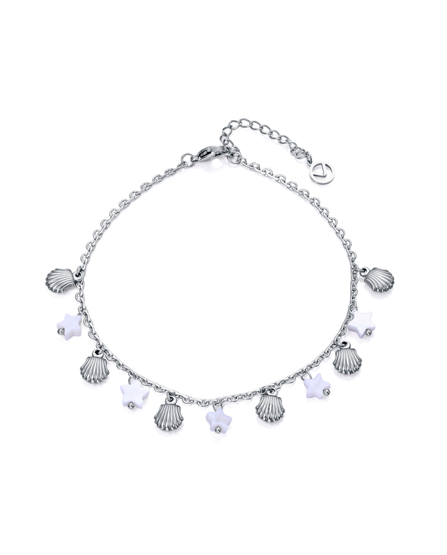 Steel Anklet With Mop And Charms: Length 22+5 Cm