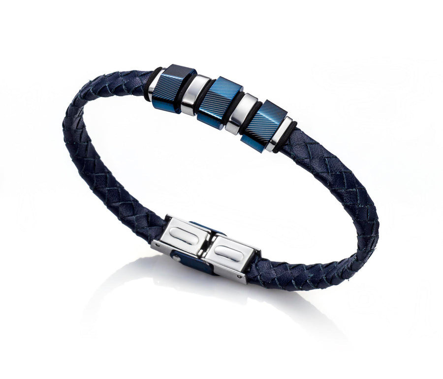 Pulsera  Acero, Piel Y  Ip Azul Sr Fashion