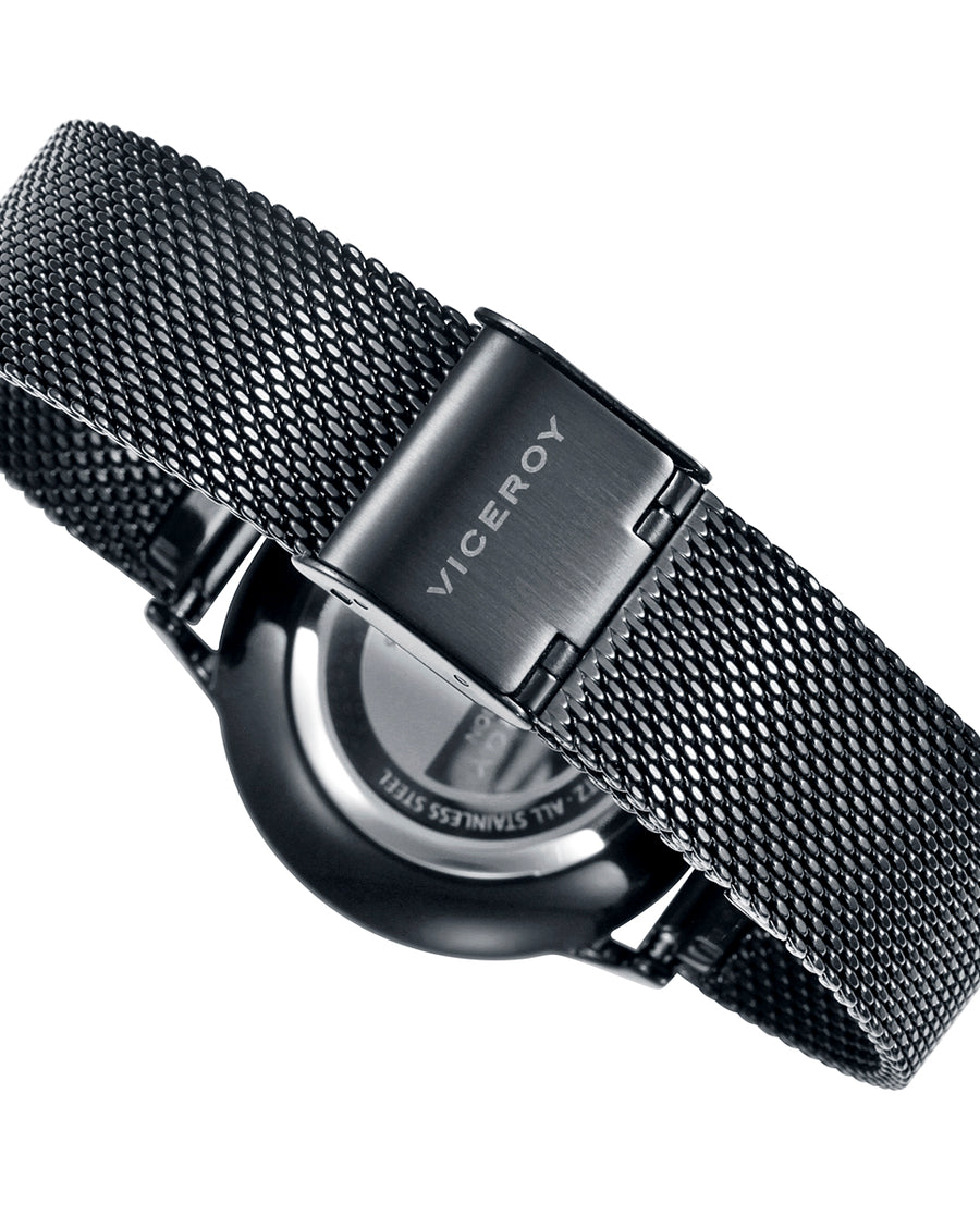 Reloj Acero Ip Negro Ip Rosa Brazalete Sra Va