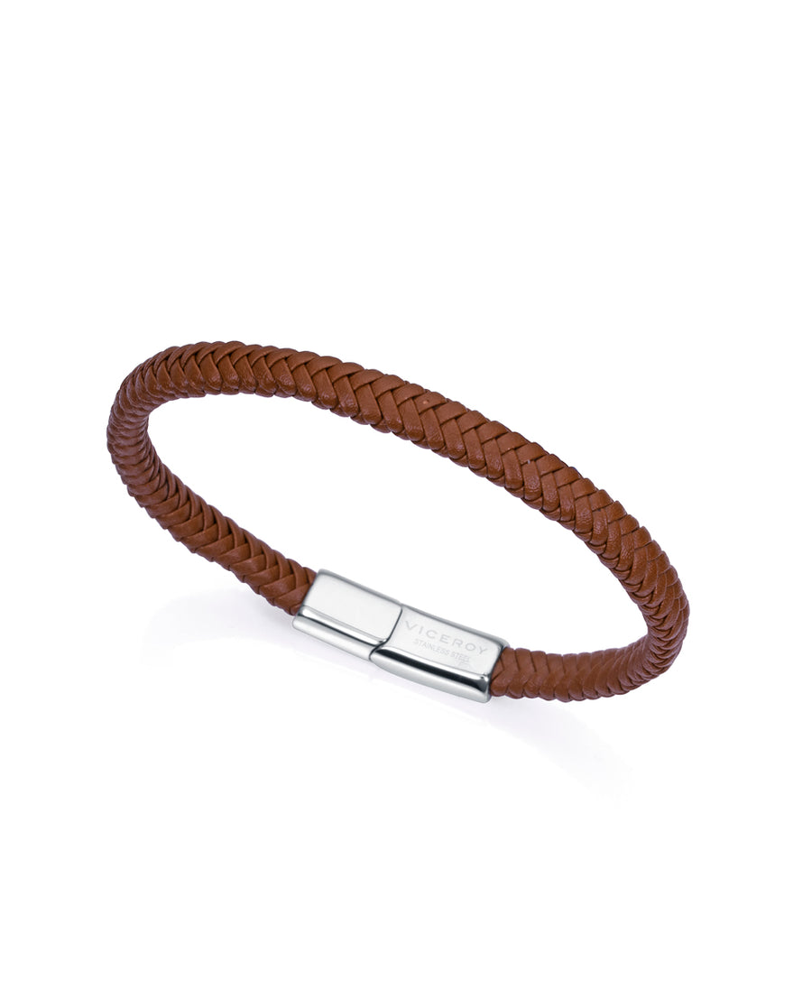 Pulsera Acero, Piel Marrón Sr Fashion