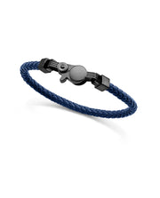 Steel Bracelet With Blue Leather: Length Min 21,5