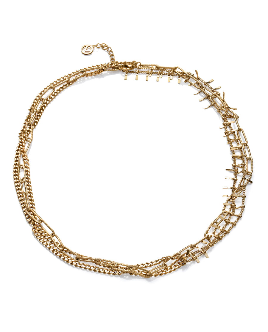 Collar Ip Dorado 3 Cadenas Barras Sra Fn