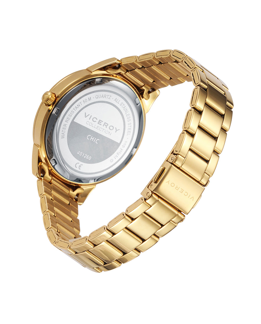 Reloj Acero Ip Dorado Brazalete Sra Va